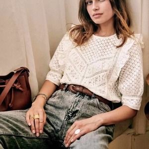 Sezane Fanon Lace Blouse Size US 8 Medium Cream